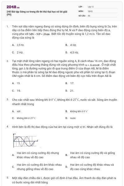 240 Bài tập Sóng cơ trong đề thi thử Đại học có lời giải (P9)