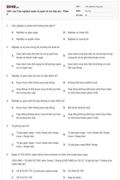 100+ câu Trắc nghiệm Quản trị quốc tế (có đáp án) - Phần 2