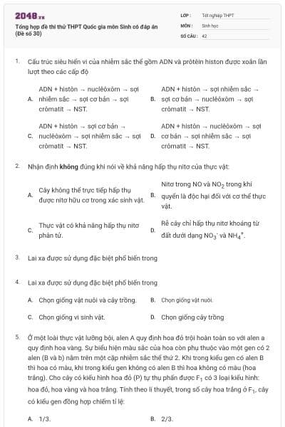Tổng hợp đề thi thử THPT Quốc gia môn Sinh có đáp án (Đề số 30)