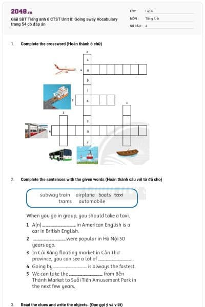 Giải SBT Tiếng anh 6 CTST Unit 8: Going away Vocabulary trang 54 có đáp án