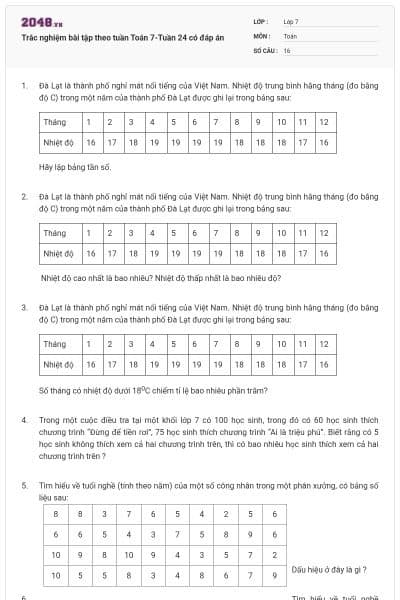 Trắc nghiệm bài tập theo tuần Toán 7-Tuần 24 có đáp án