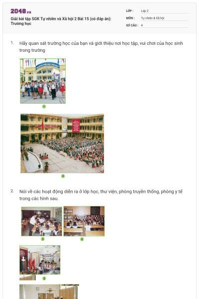 Giải bài tập SGK Tự nhiên và Xã hội 2 Bài 15 (có đáp án): Trường học