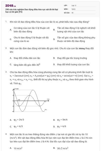 290 câu trắc nghiệm Dao động điều hòa cực sát đề thi Đại học có lời giải (P3)