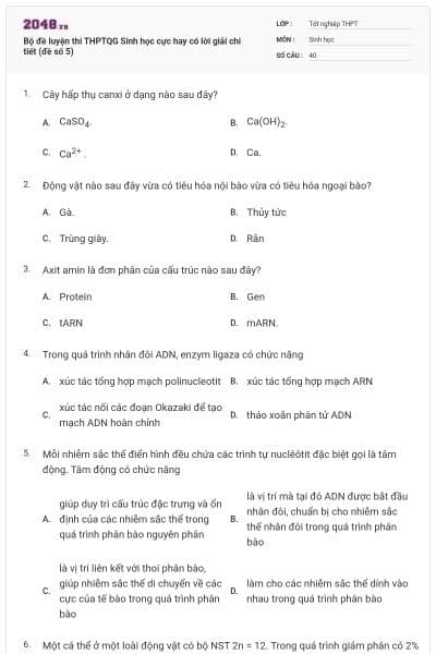 Bộ đề luyện thi THPTQG Sinh học cực hay có lời giải chi tiết (đề số 5)