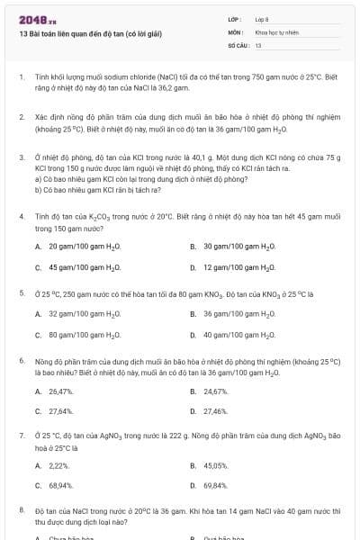 13 Bài toán liên quan đến độ tan (có lời giải)