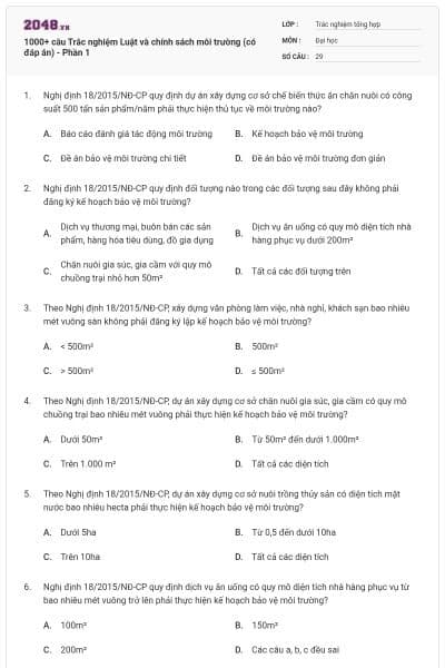 1000+ câu Trắc nghiệm Luật và chính sách môi trường (có đáp án) - Phần 1