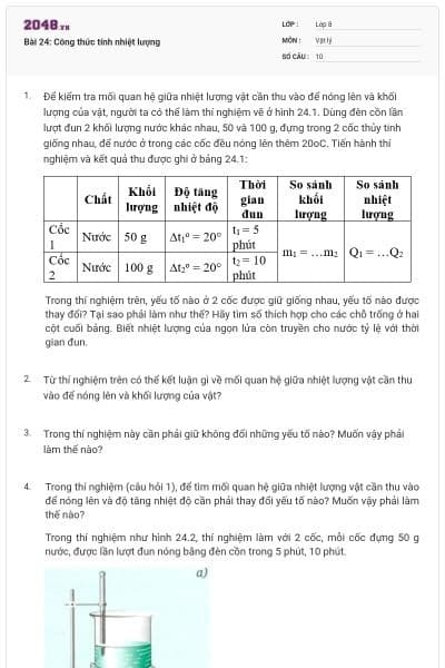 Bài 24: Công thức tính nhiệt lượng