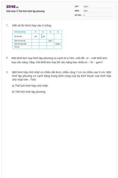 Giải toán 5 Thể tích hình lập phương