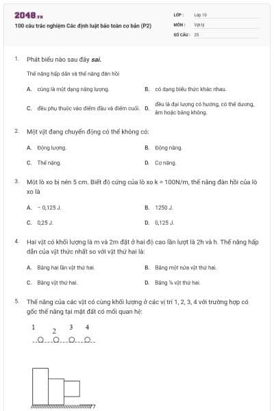 100 câu trắc nghiệm Các định luật bảo toàn cơ bản (P2)