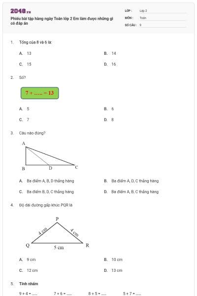Phiếu bài tập hàng ngày Toán lớp 2 Em làm được những gì có đáp án