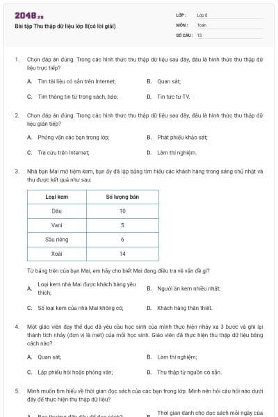 Bài tập Thu thập dữ liệu lớp 8(có lời giải)