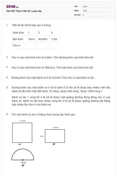 Giải VBT Toán 5 Bài 96: Luyện tập