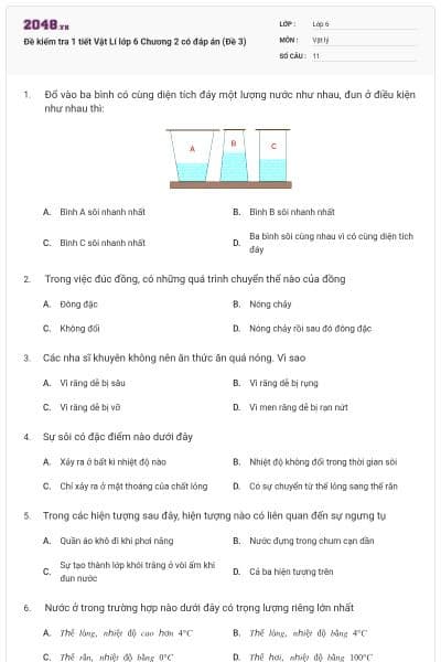 Đề kiểm tra 1 tiết Vật Lí lớp 6 Chương 2 có đáp án (Đề 3)