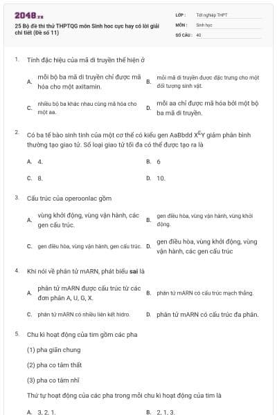 25 Bộ đề thi thử THPTQG môn Sinh hoc cực hay có lời giải chi tiết (Đề số 11)