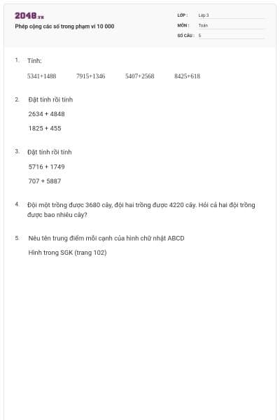 Phép cộng các số trong phạm vi 10 000