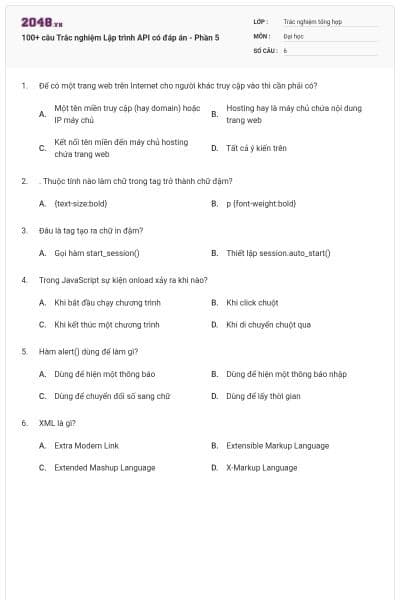 100+ câu Trắc nghiệm Lập trình API có đáp án - Phần 5