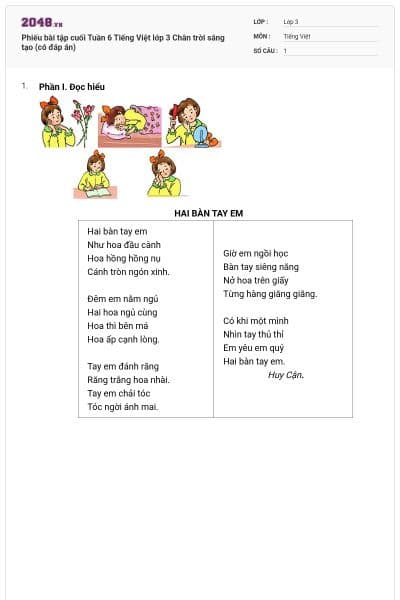 Phiếu bài tập cuối Tuần 6 Tiếng Việt lớp 3 Chân trời sáng tạo (có đáp án)