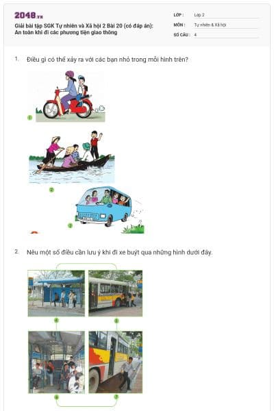 Giải bài tập SGK Tự nhiên và Xã hội 2 Bài 20 (có đáp án): An toàn khi đi các phương tiện giao thông