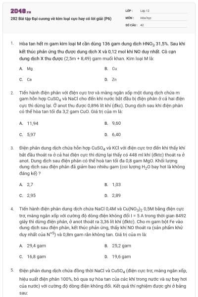 282 Bài tập Đại cương về kim loại cực hay có lời giải (P6)