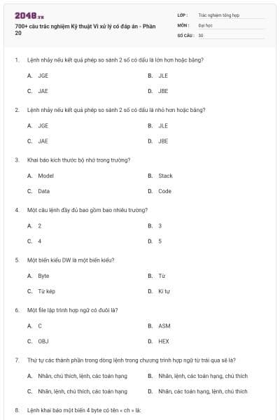 700+ câu trắc nghiệm Kỹ thuật Vi xử lý có đáp án - Phần 20