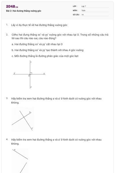 Bài 2: Hai đường thẳng vuông góc