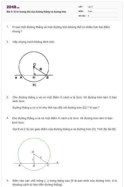 Bài 4: Vị trí tương đối của đường thẳng và đường tròn