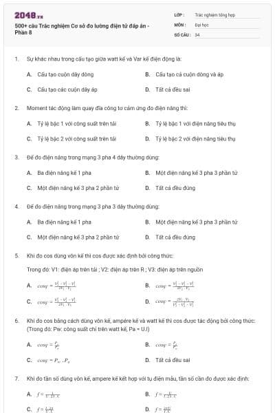 500+ câu Trắc nghiệm Cơ sở đo lường điện tử đáp án - Phần 8