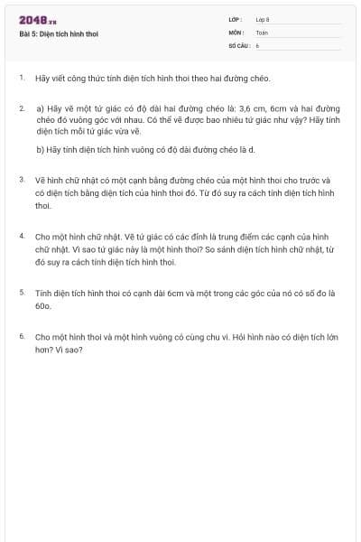 Bài 5: Diện tích hình thoi
