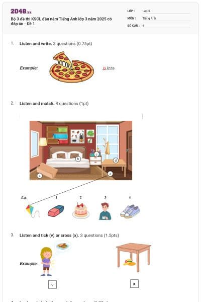 Bộ 3 đề thi KSCL đầu năm Tiếng Anh lớp 3 năm 2025 có đáp án - Đề 1