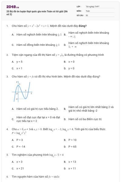 20 Bộ đề ôn luyện thpt quốc gia môn Toán có lời giải (Đề số 3)