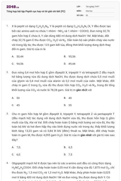 Tổng hợp bài tập Peptit cực hay có lời giải chi tiết (P2)