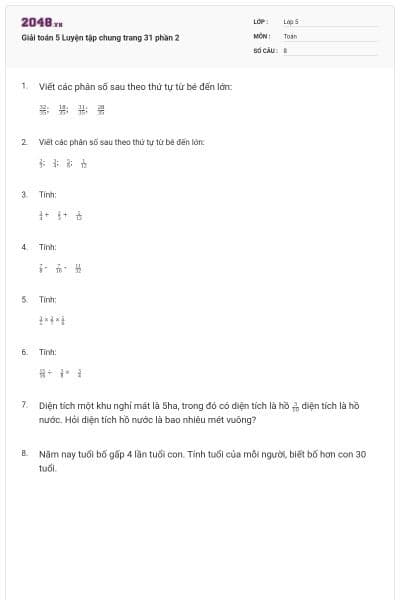 Giải toán 5 Luyện tập chung trang 31 phần 2