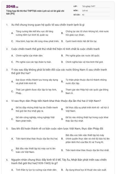 Tổng hợp Đề thi thử THPTQG môn Lịch sử có lời giải chi tiết (P5)