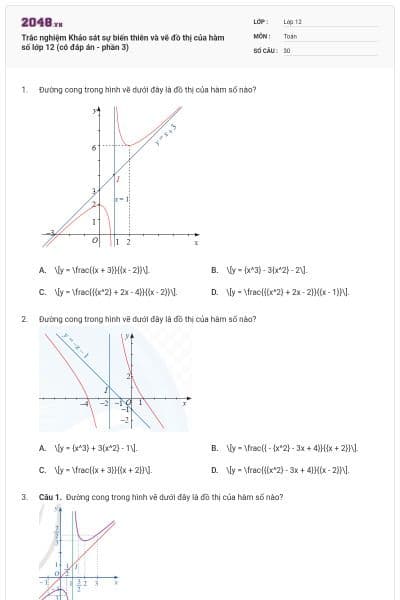 Trắc nghiệm Khảo sát sự biến thiên và vẽ đồ thị của hàm số lớp 12 (có đáp án - phần 3)