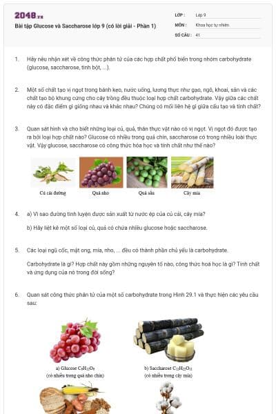 Bài tập Glucose và Saccharose lớp 9 (có lời giải - Phần 1)