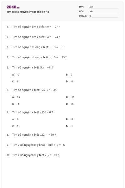 Tìm các số nguyên x,y sao cho x.y = a