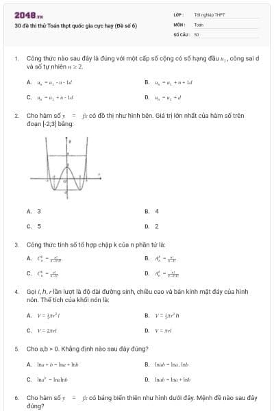 30 đề thi thử Toán thpt quốc gia cực hay (Đề số 6)
