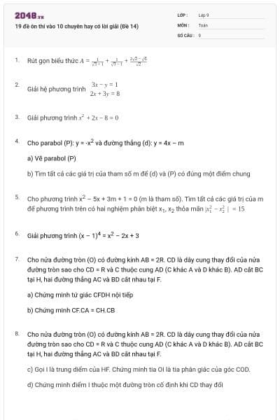 19 đề ôn thi vào 10 chuyên hay có lời giải (Đề 14)