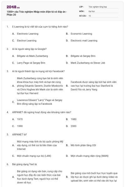 1000+ câu Trắc nghiệm Nhập môn điện tử có đáp án - Phần 20