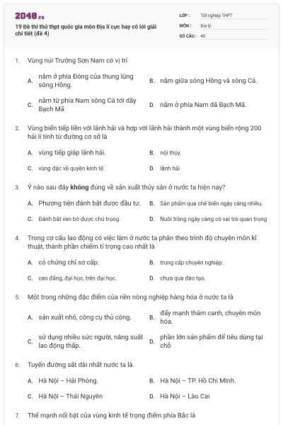 19 Đề thi thử thpt quốc gia môn Địa lí cực hay có lời giải chi tiết (đề 4)