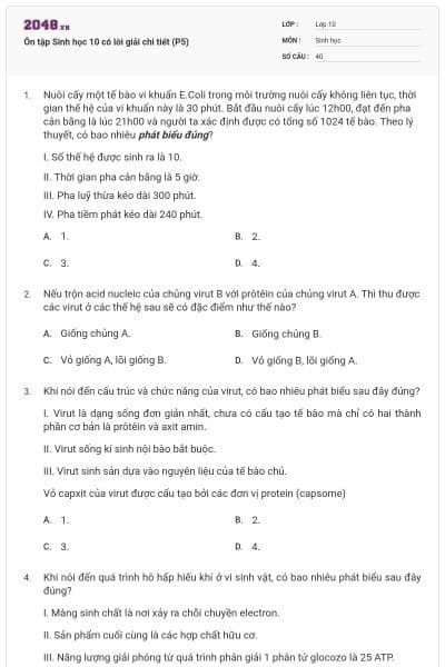 Ôn tập Sinh học 10 có lời giải chi tiết (P5)