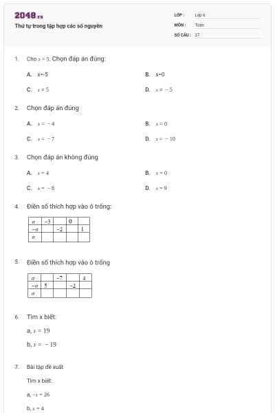 Thứ tự trong tập hợp các số nguyên
