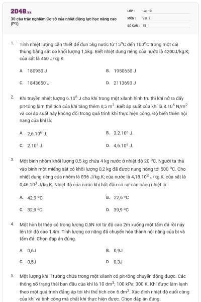 30 câu trắc nghiệm Cơ sở của nhiệt động lực học nâng cao (P1)