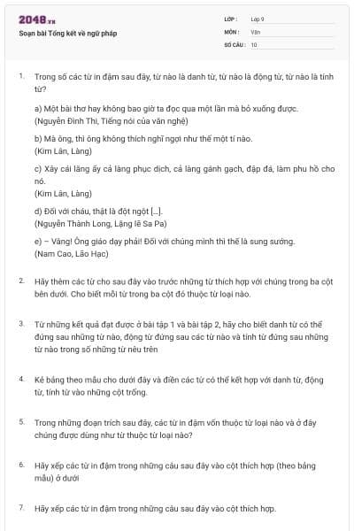 Soạn bài Tổng kết về ngữ pháp