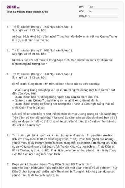 Soạn bài Miêu tả trong văn bản tự sự