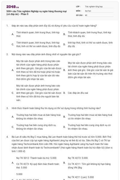 500+ câu Trắc nghiệm Nghiệp vụ ngân hàng thương mại (có đáp án) - Phần 9