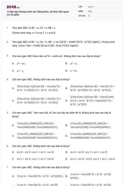 12 Bài tập Chứng minh các đẳng thức, hệ thức liên quan (có lời giải)