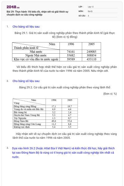 Bài 29: Thực hành: Vẽ biểu đồ, nhận xét và giải thích sự chuyển dịch cơ cấu công nghiệp