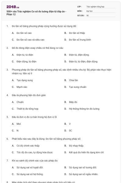 500+ câu Trắc nghiệm Cơ sở đo lường điện tử đáp án - Phần 12