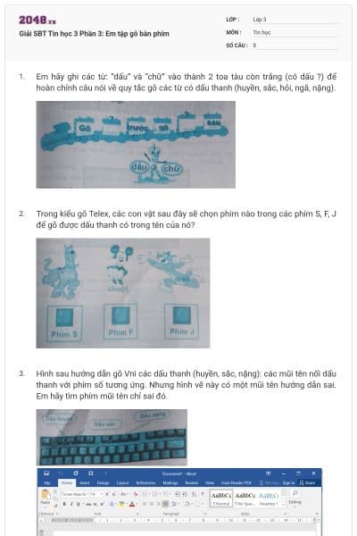 Giải SBT Tin học 3 Phần 3: Em tập gõ bàn phím
